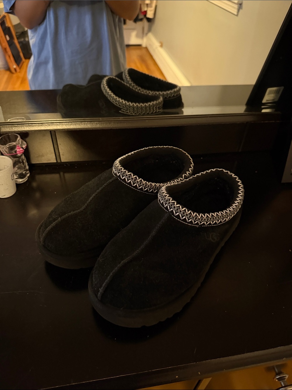 UGG Black Slip-On Cozy Slippers with Contrast Stitching